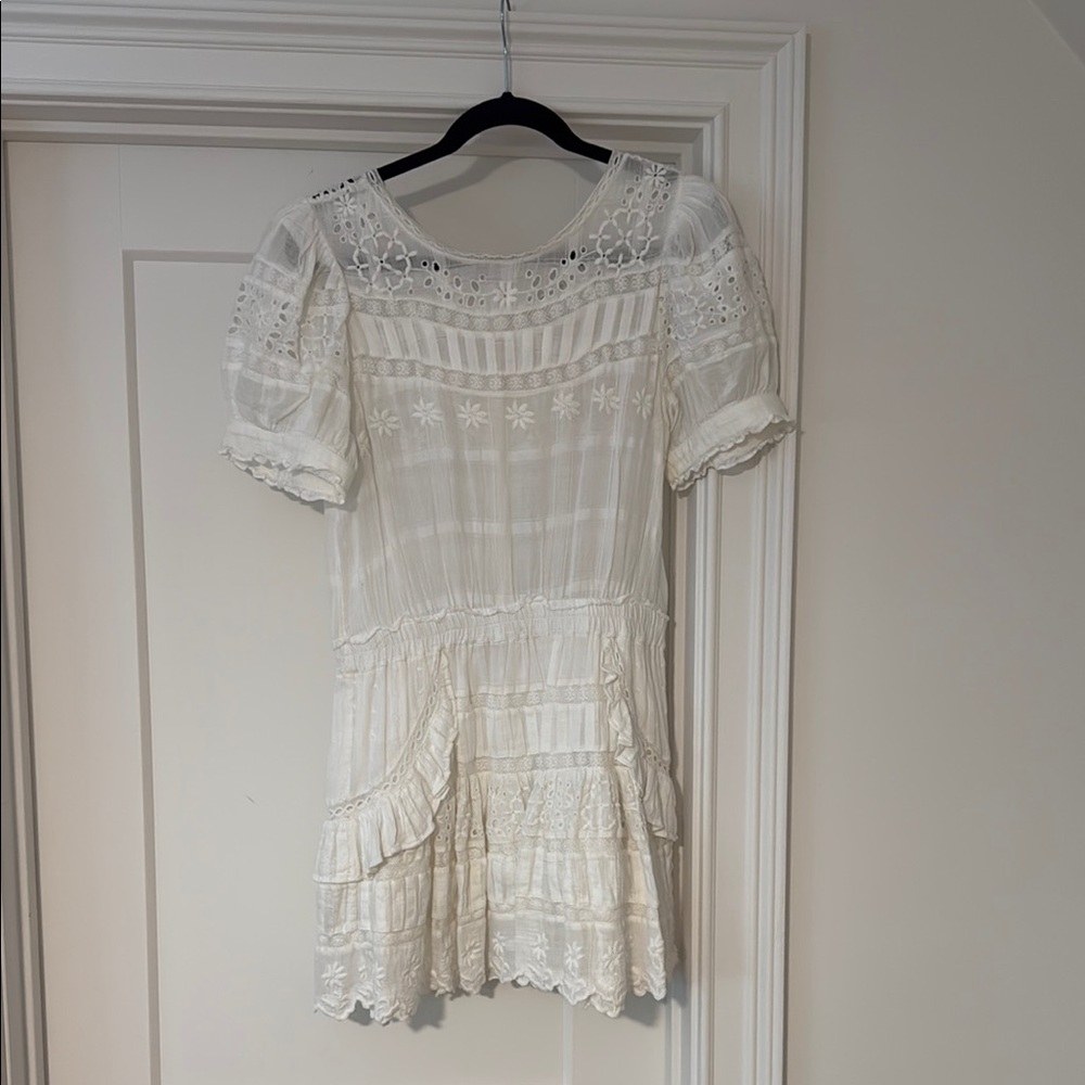 LoveShackFancy White Ruffled Puff Sleeve Mini Dress